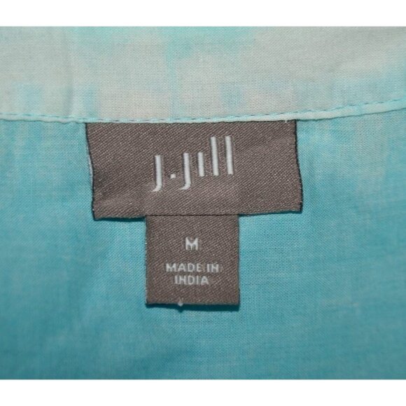 J. Jill Ladies Pintuck 3/4 Roll Tab Sleeve V-Neck Blouse Top Size M Blue & White - Picture 11 of 13